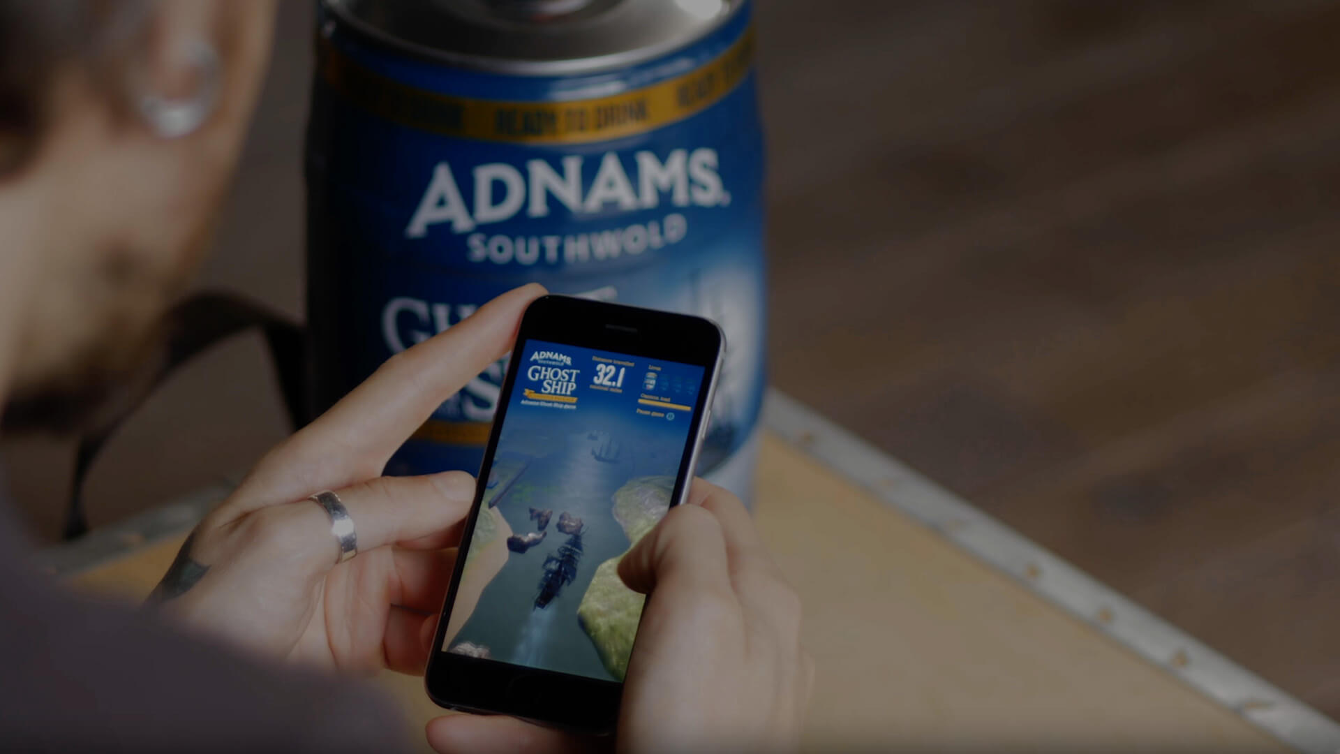 Player playing the Ghost Ship game